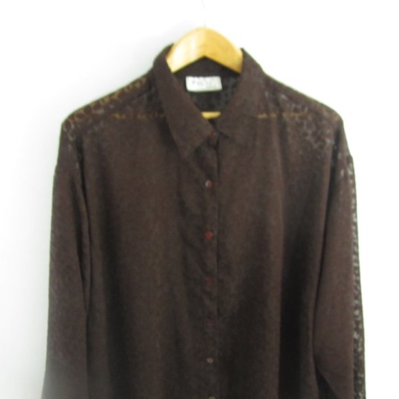 Vintage Prete Woman Plus 3X Brown Floral LS Blouse Shirt Silky Cottagecore - Picture 10 of 12